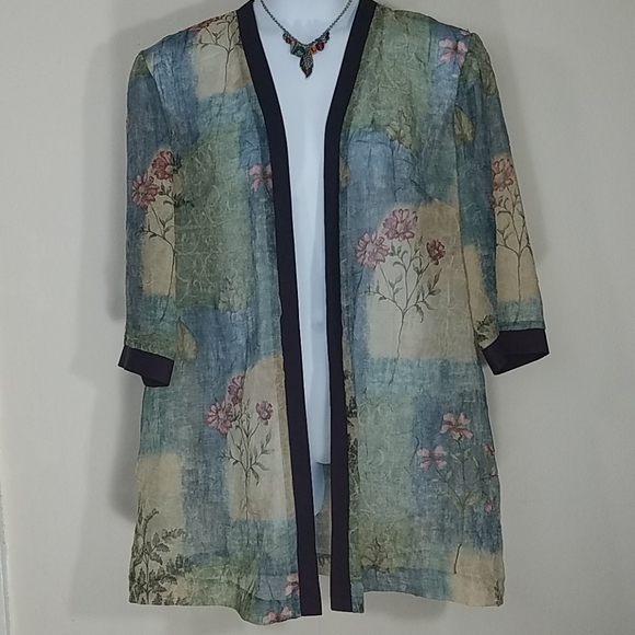 R & M Richards Jackets & Blazers - Blazer sheer crepe floral Leaf print 3/4 long slv